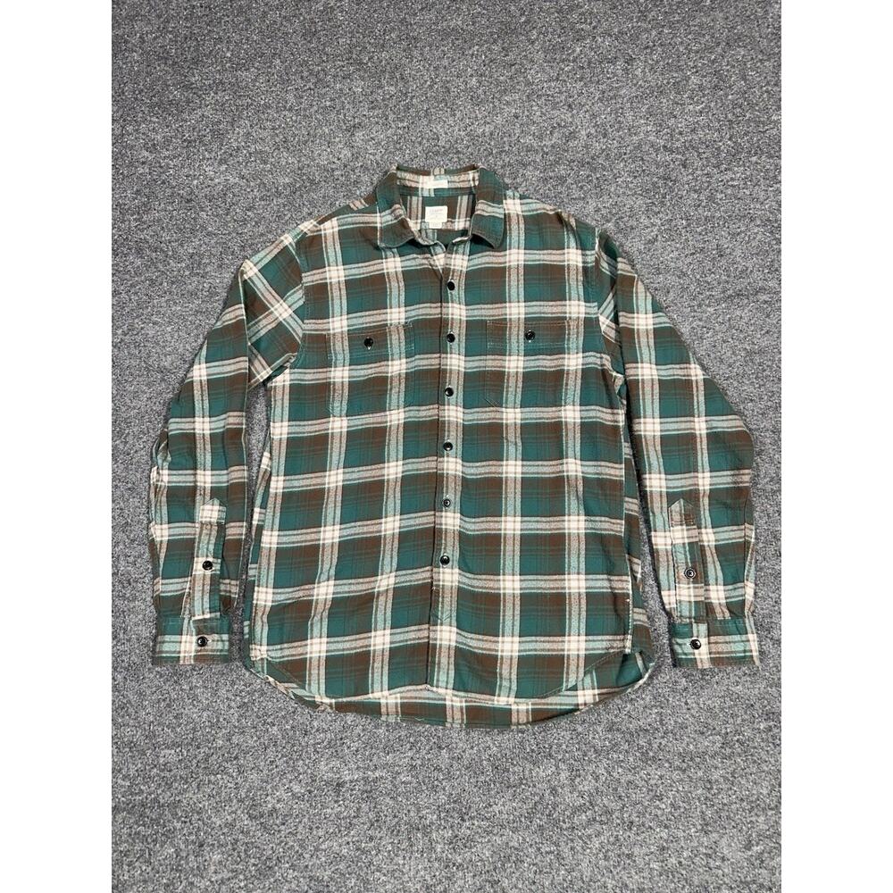 J Crew Mens Shirt Medium Green Plaid Flannel Tailored Fit Long Sleeve